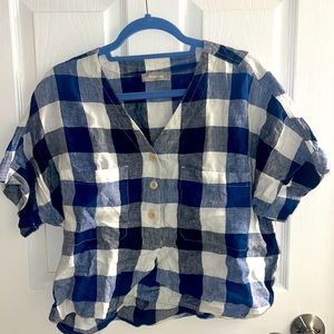 Everlane Linen Utility Shirt Blue Plaid